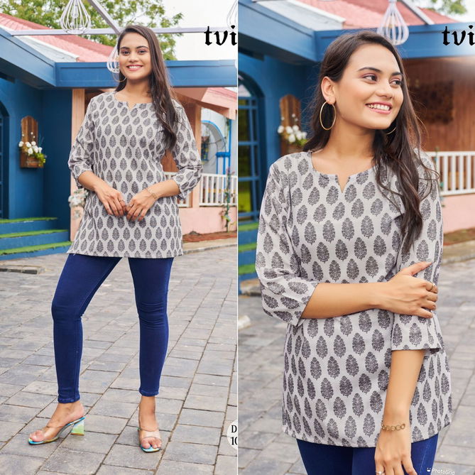 Blush Cotton Printed Regular And Officewear Tops Catalogue